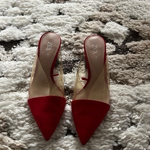 Like new Zara red suede sling backs